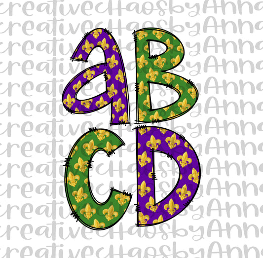 Mardi Gras Doodle Alphabet PNG: Louisiana Cajun Clip Art (Digital Download