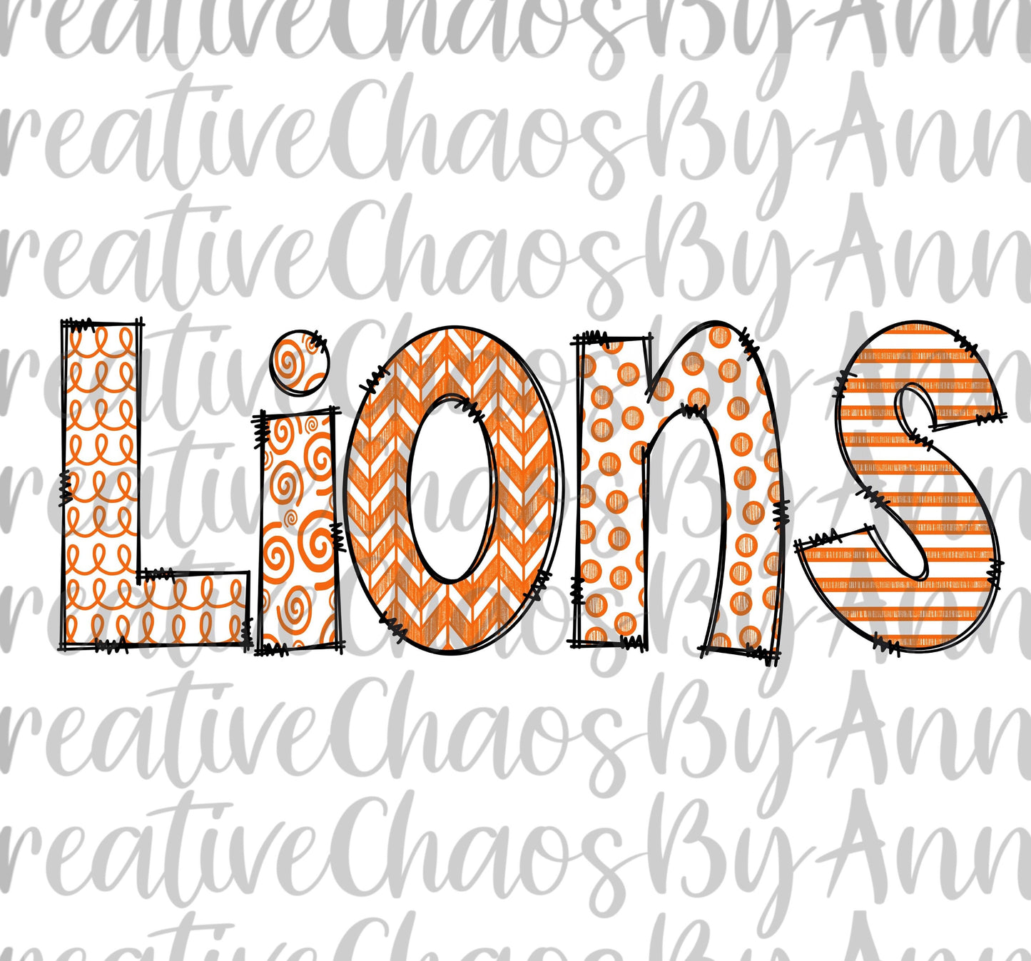 Orange Lions Mascot PNG: Hand-Drawn Doodle Letters (Digital Download)