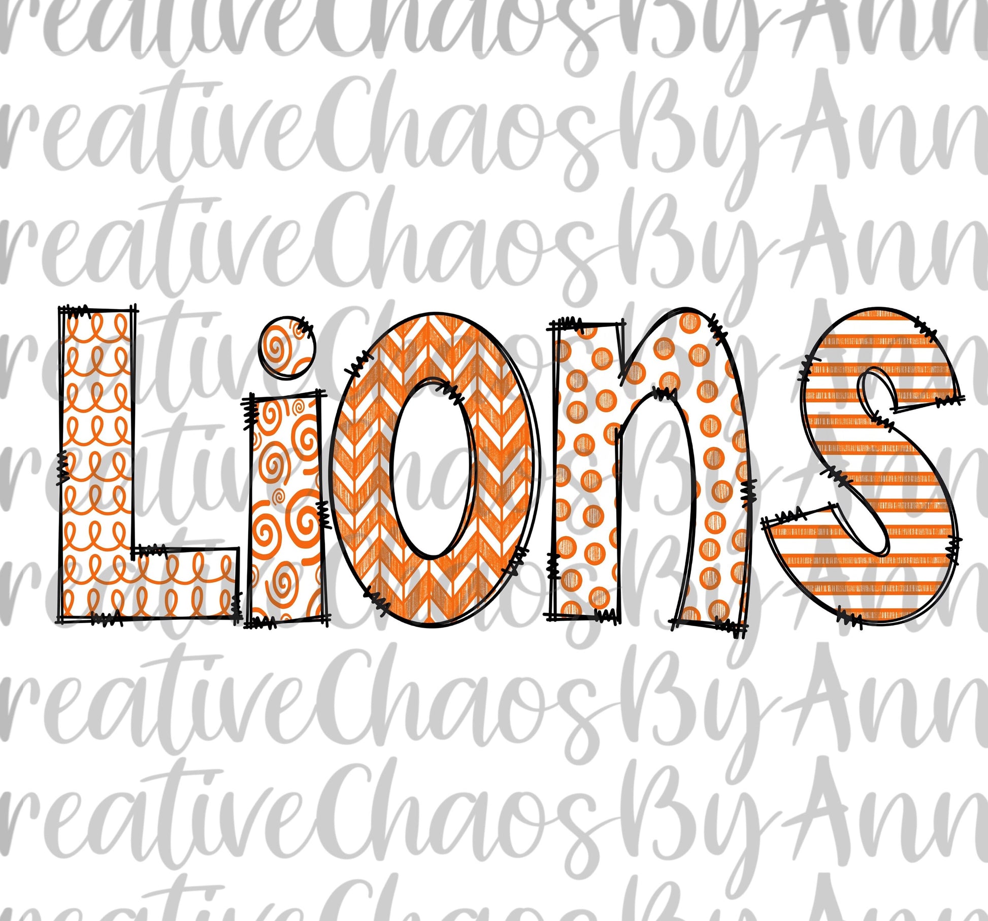 Orange Lions Mascot PNG: Hand-Drawn Doodle Letters (Digital Download)