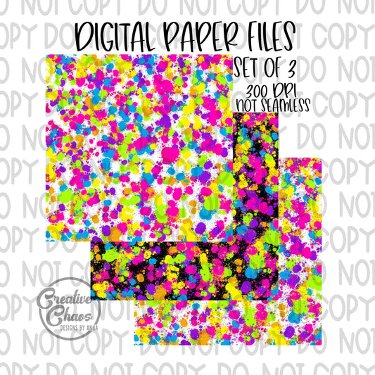 Neon Paint Splatter PNG: Hand Drawn Digital Paper (Digital Download)