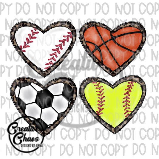 Love Sports Sublimation PNG Bundle | Hand Drawn Digital Download | Leopard PNG | Baseball Soccer Basketball Softball | Sports Bundle