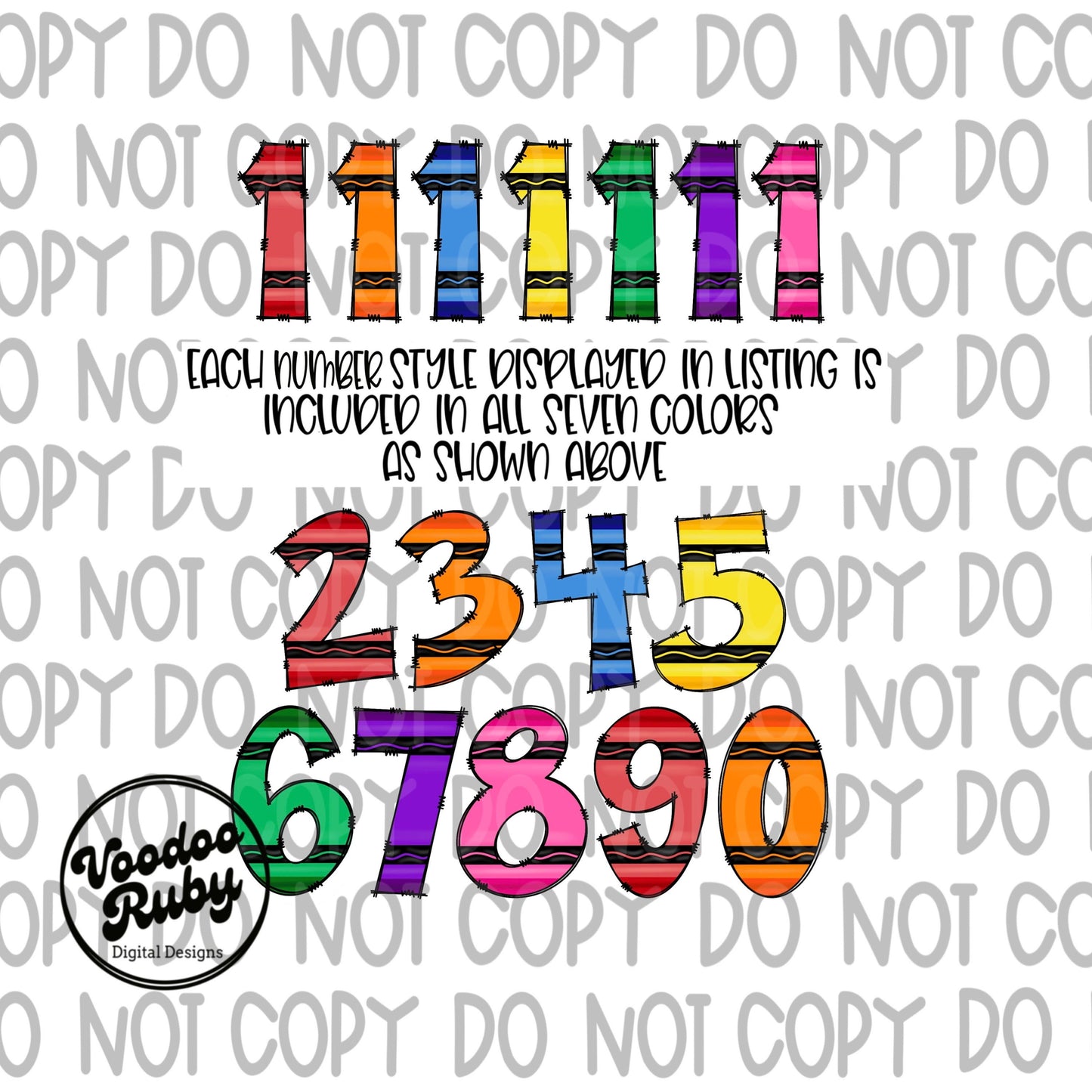 Crayon Numbers PNG Bundle: Hand-Drawn Doodle Font (Digital Download