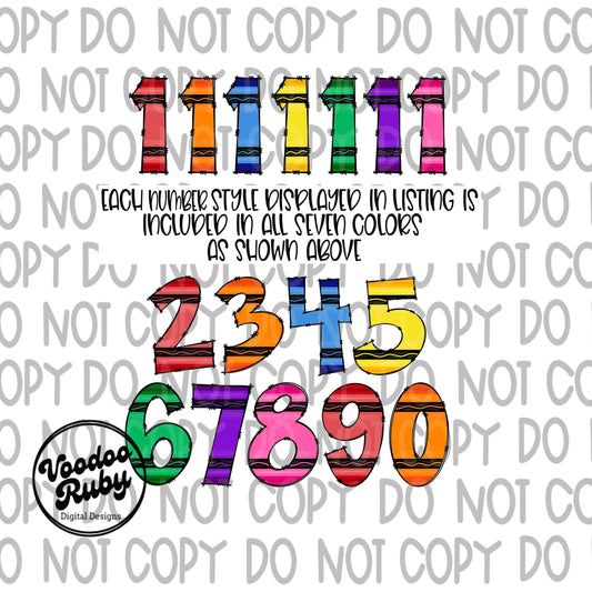 Crayon Numbers PNG Bundle: Hand-Drawn Doodle Font (Digital Download