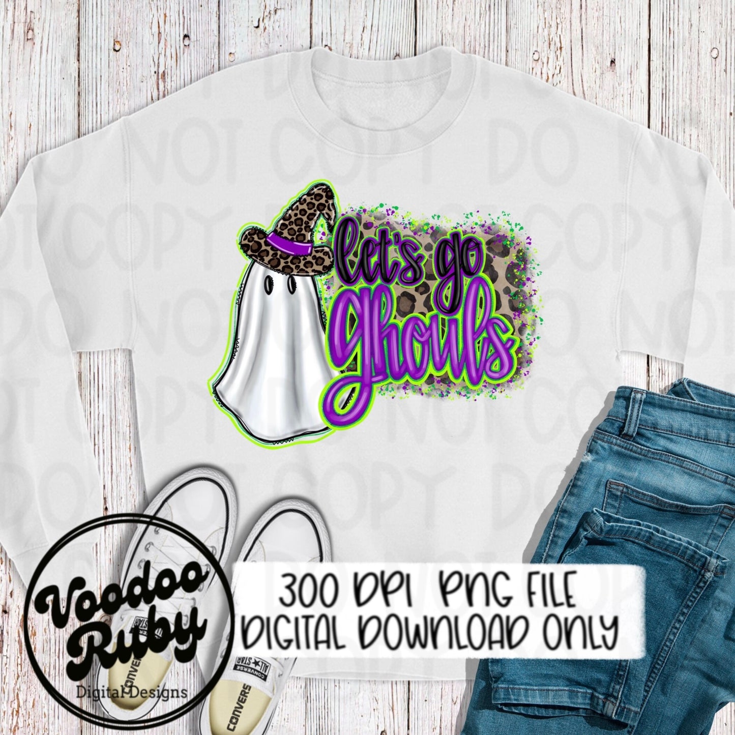 Let’s Go Ghouls PNG Sublimation | Hand Drawn Digital Download | Halloween PNG | Witch | Ghost | Leopard | Printable