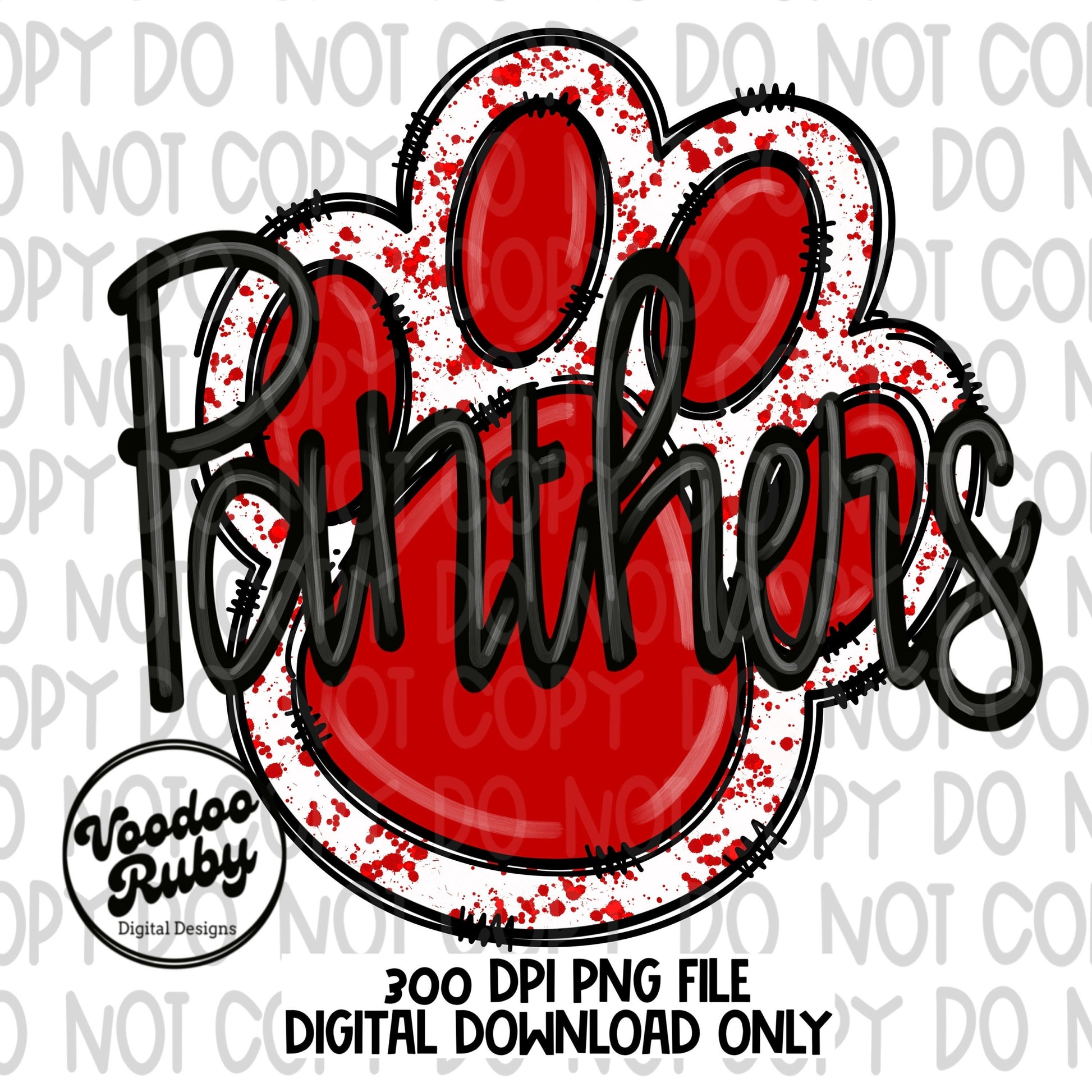 Panthers PNG Design Hand Drawn Digital Download Football PNG Red Panthers png Paw Print Sublimation Blanks Mascot DTF Printable Cheer png
