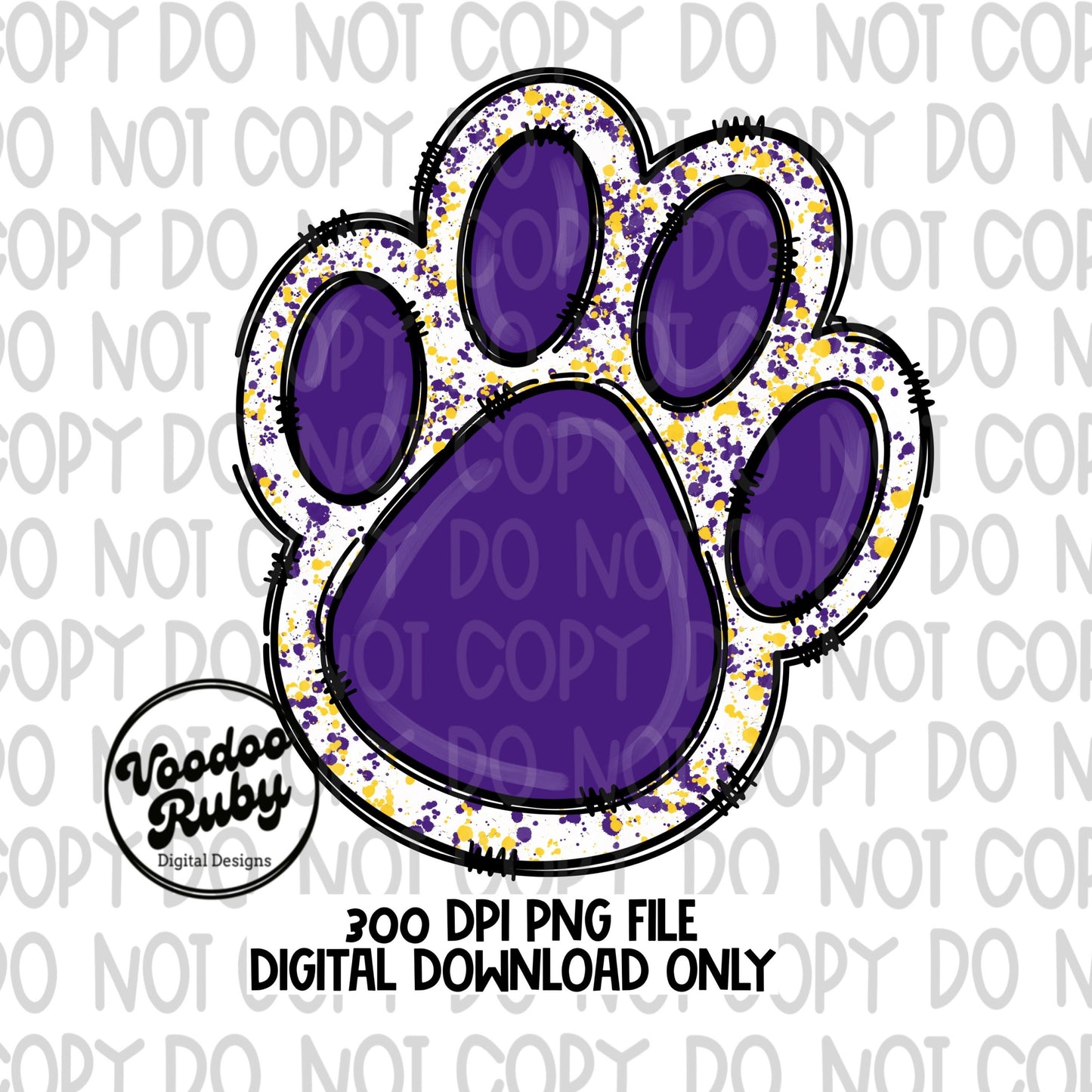 Purple Gold PNG Design Hand Drawn Digital Download Sublimation Blanks Football PNG Purple Gold png Paw Print png DTF Printable