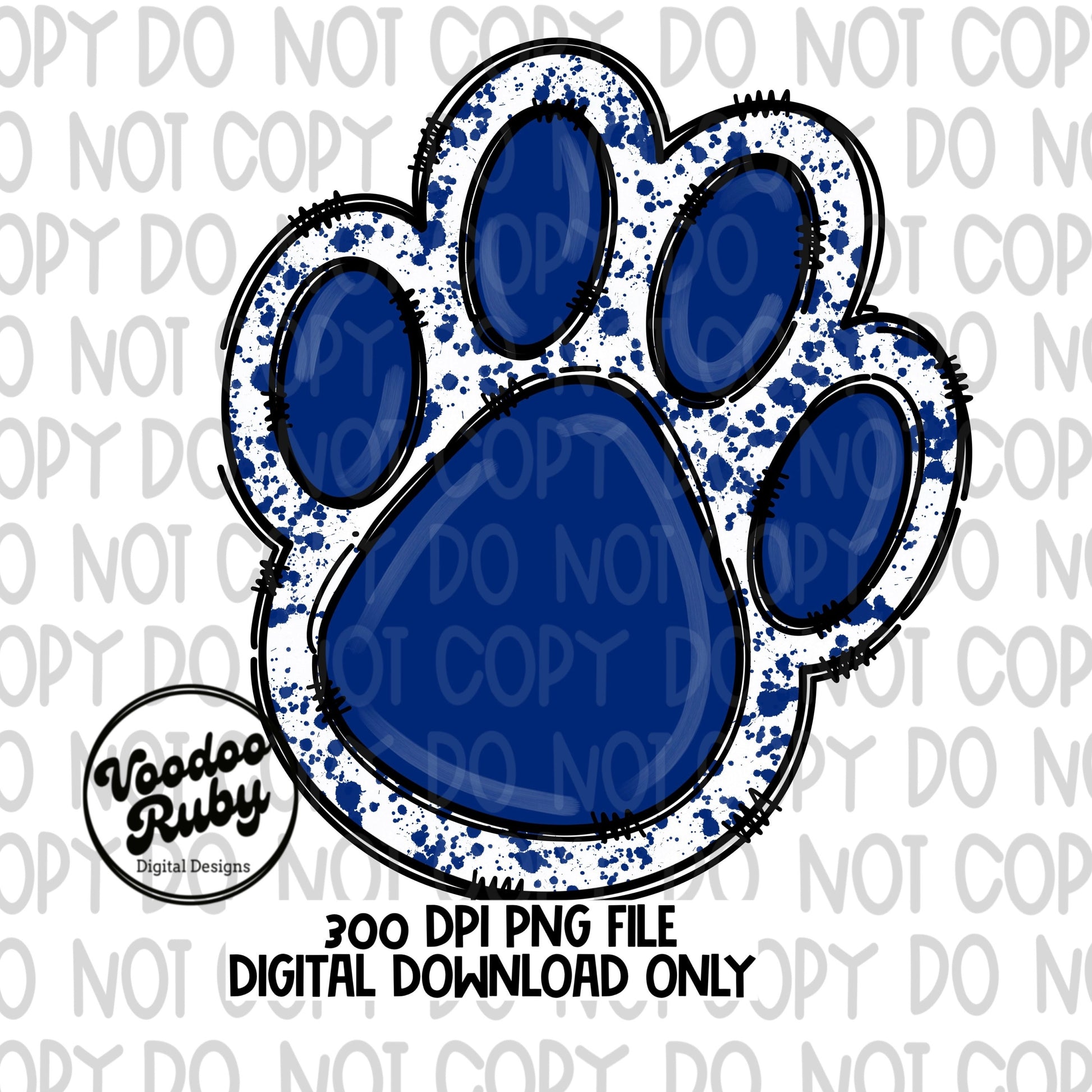 Blue Paw PNG Design Hand Drawn Digital Download Sublimation Blanks Blue Paw Print PNG DTF Printable Clip Art