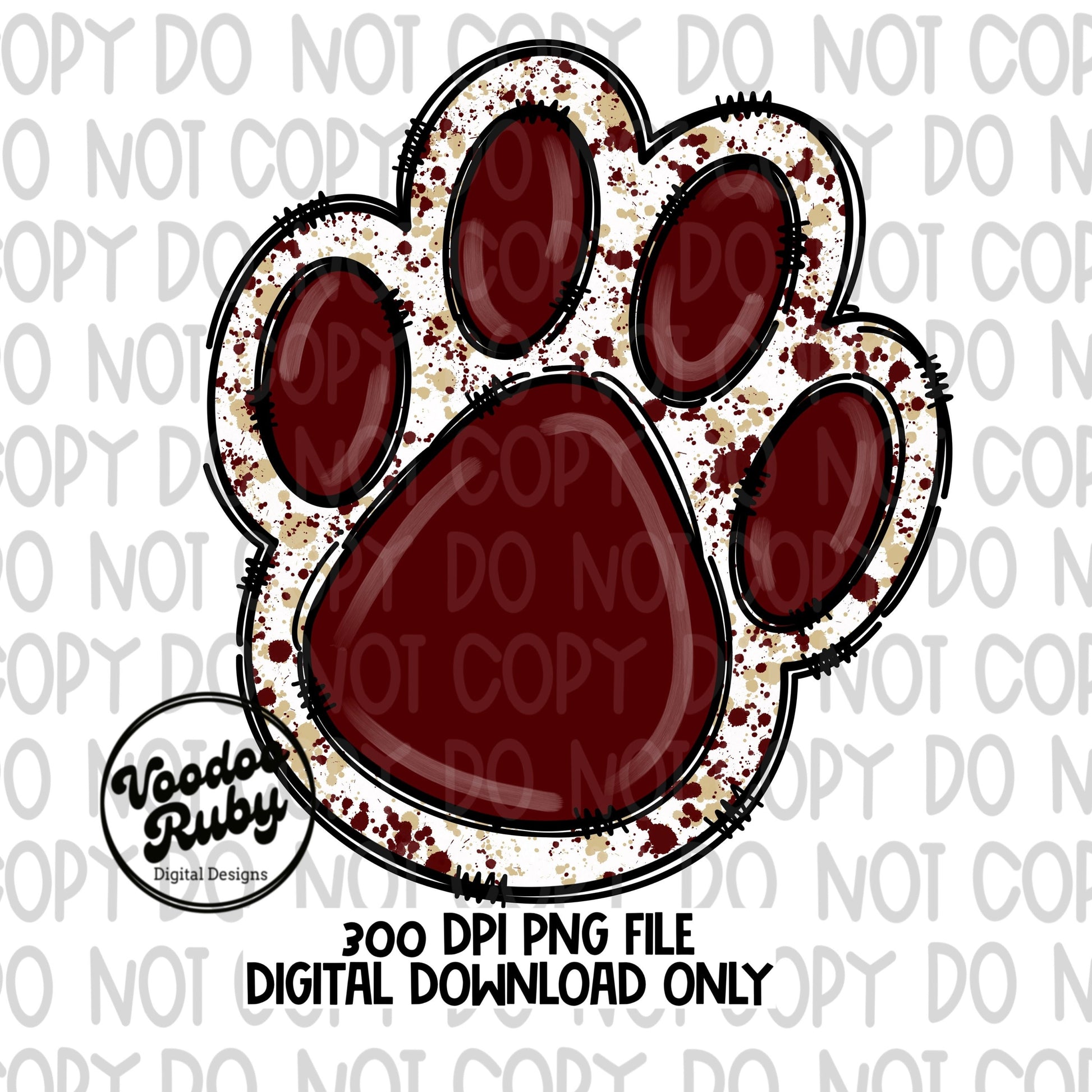 Maroon Gold Paw PNG Design Hand Drawn Digital Download Sublimation Paw Print PNG DTF Printable Clip Art Cheer Png