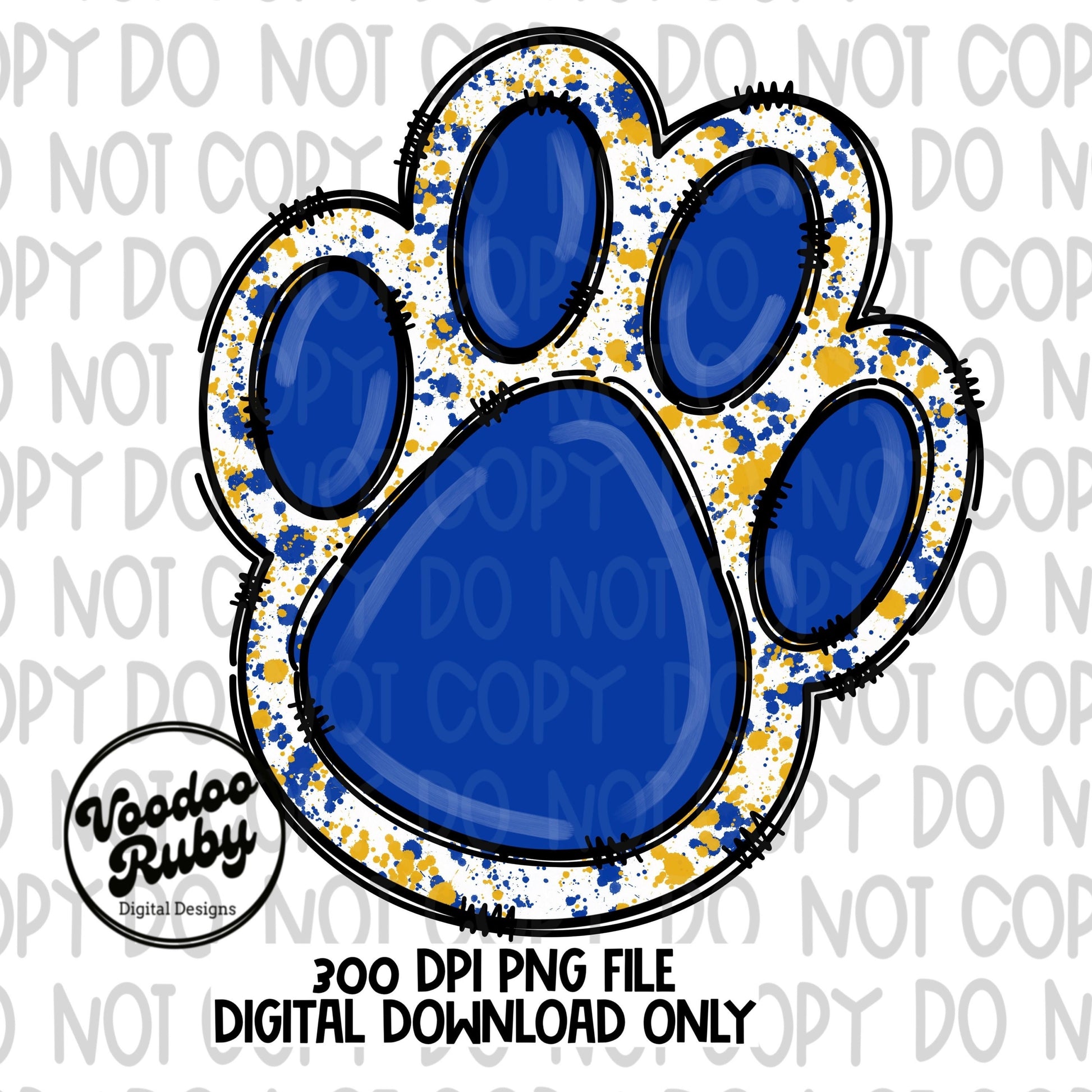 Blue Gold Paw PNG Design Hand Drawn Digital Download PNG Sublimation Paw Print Doodle Clip Art DTF Printable