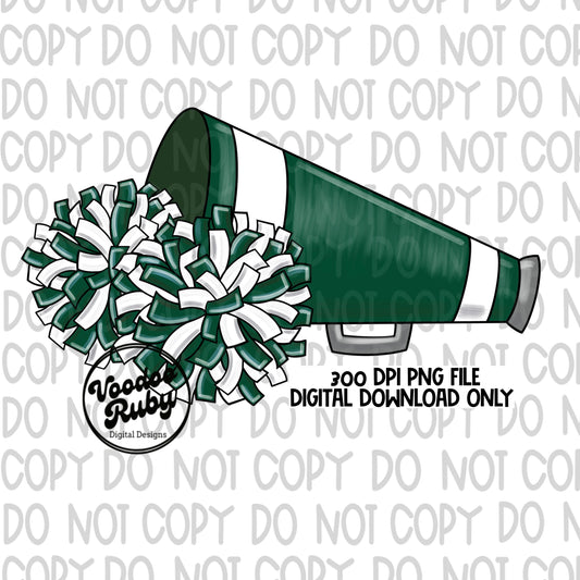 Cheer PNG Design Green White Team Hand Drawn Digital Download Football PNG Cheerleader Sublimation Clip Art DTF Printable