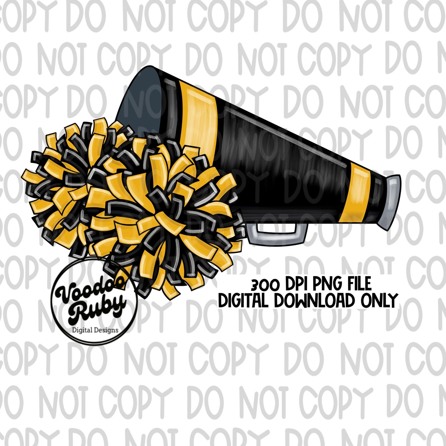 Cheer PNG Design Hand Drawn Digital Download Black Gold Cheer Megaphone png Cheerleader Sublimation Clip Art DTF Printable
