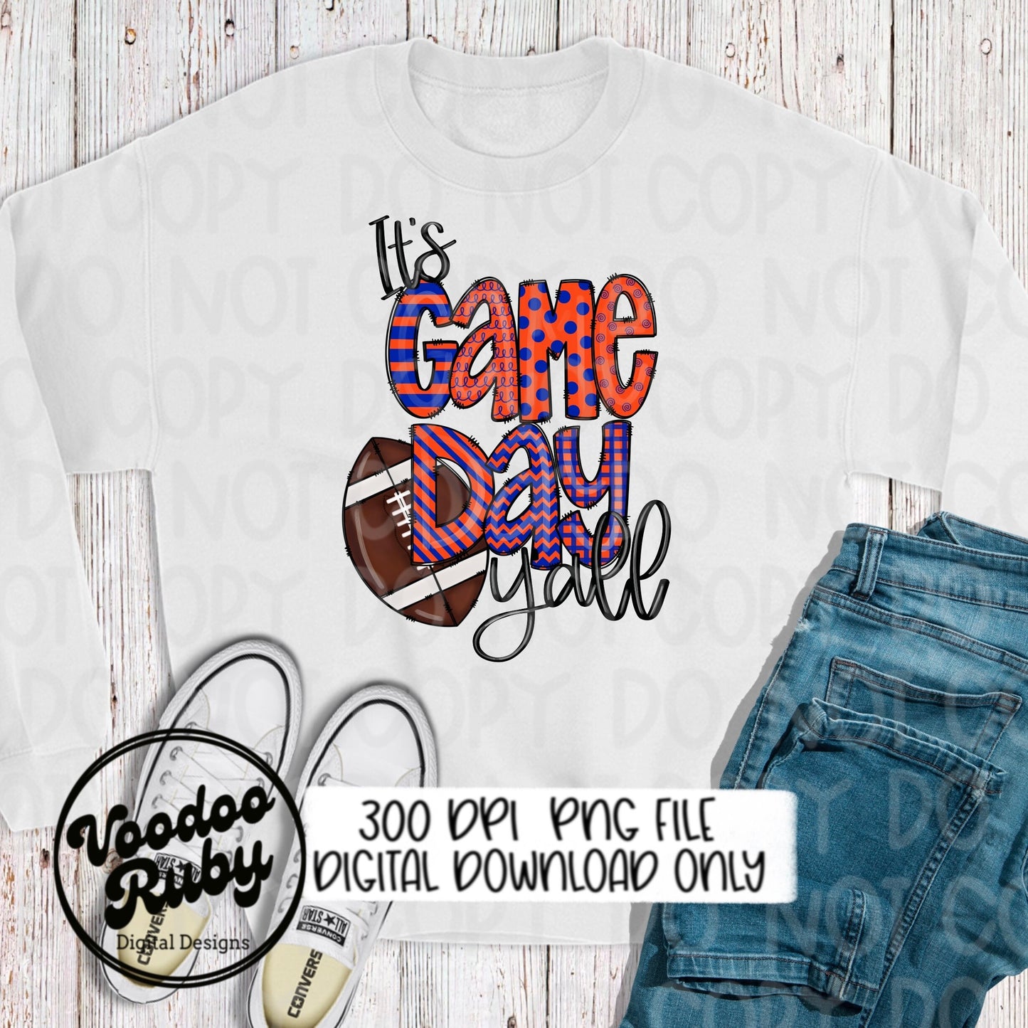 Game Day Football PNG: Blue & Orange Sublimation Design (Digital Download)