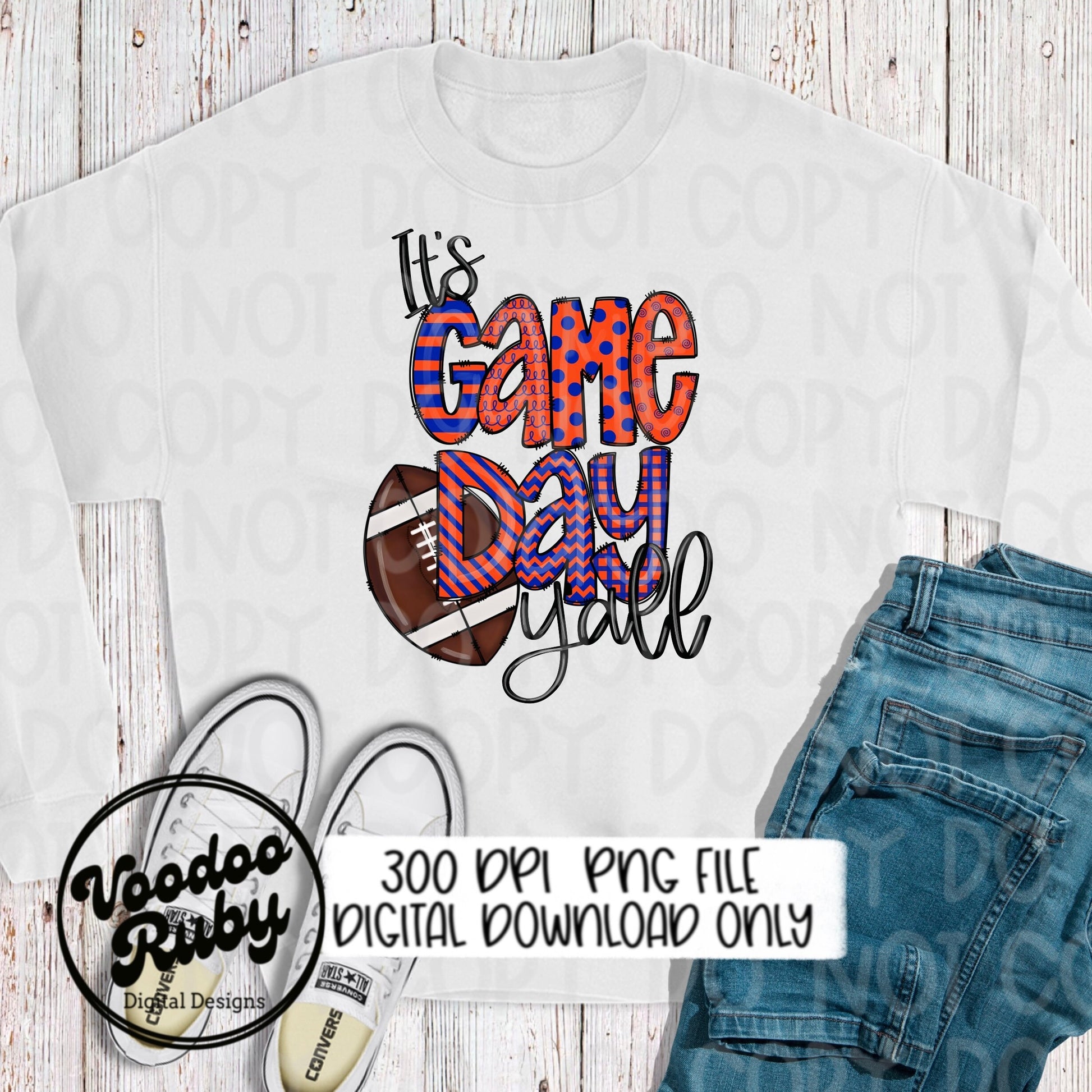 Game Day Football PNG: Blue & Orange Sublimation Design (Digital Download)