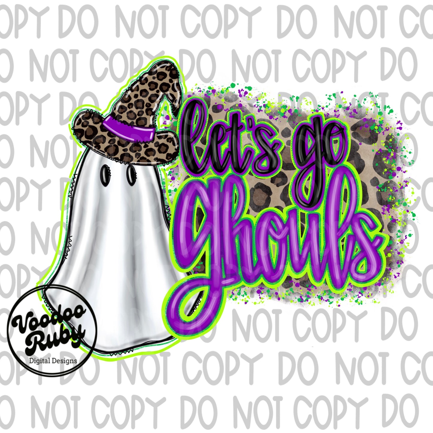 Let’s Go Ghouls PNG Sublimation | Hand Drawn Digital Download | Halloween PNG | Witch | Ghost | Leopard | Printable