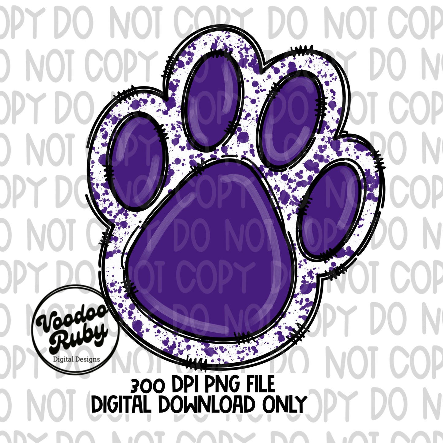 Purple Paw PNG Design Hand Drawn Digital Download Sublimation Purple Paw Print PNG DTF Printable Clip Art