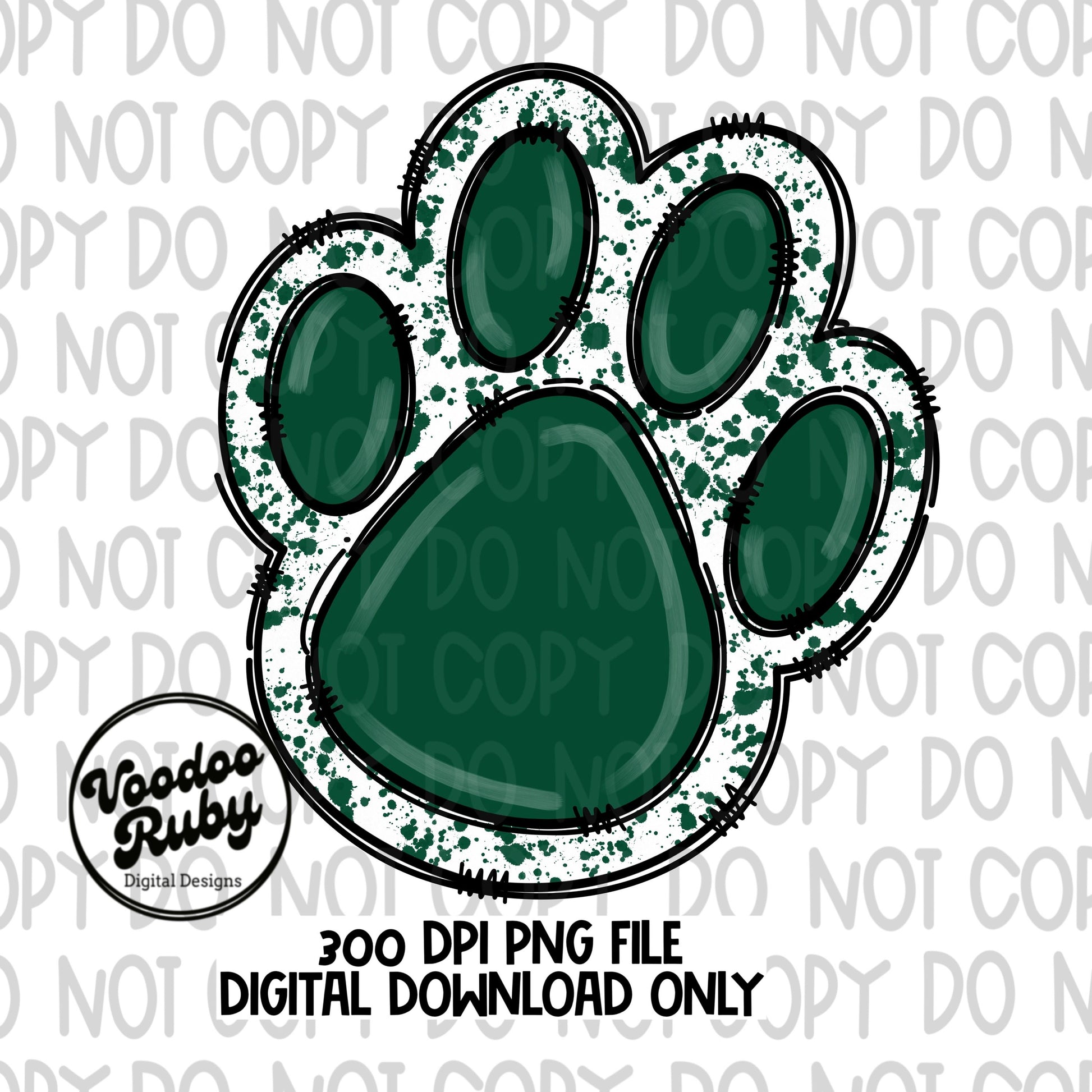 Green Paw PNG Design Hand Drawn Digital Download Sublimation Paw Print PNG DTF Printable Clip Art