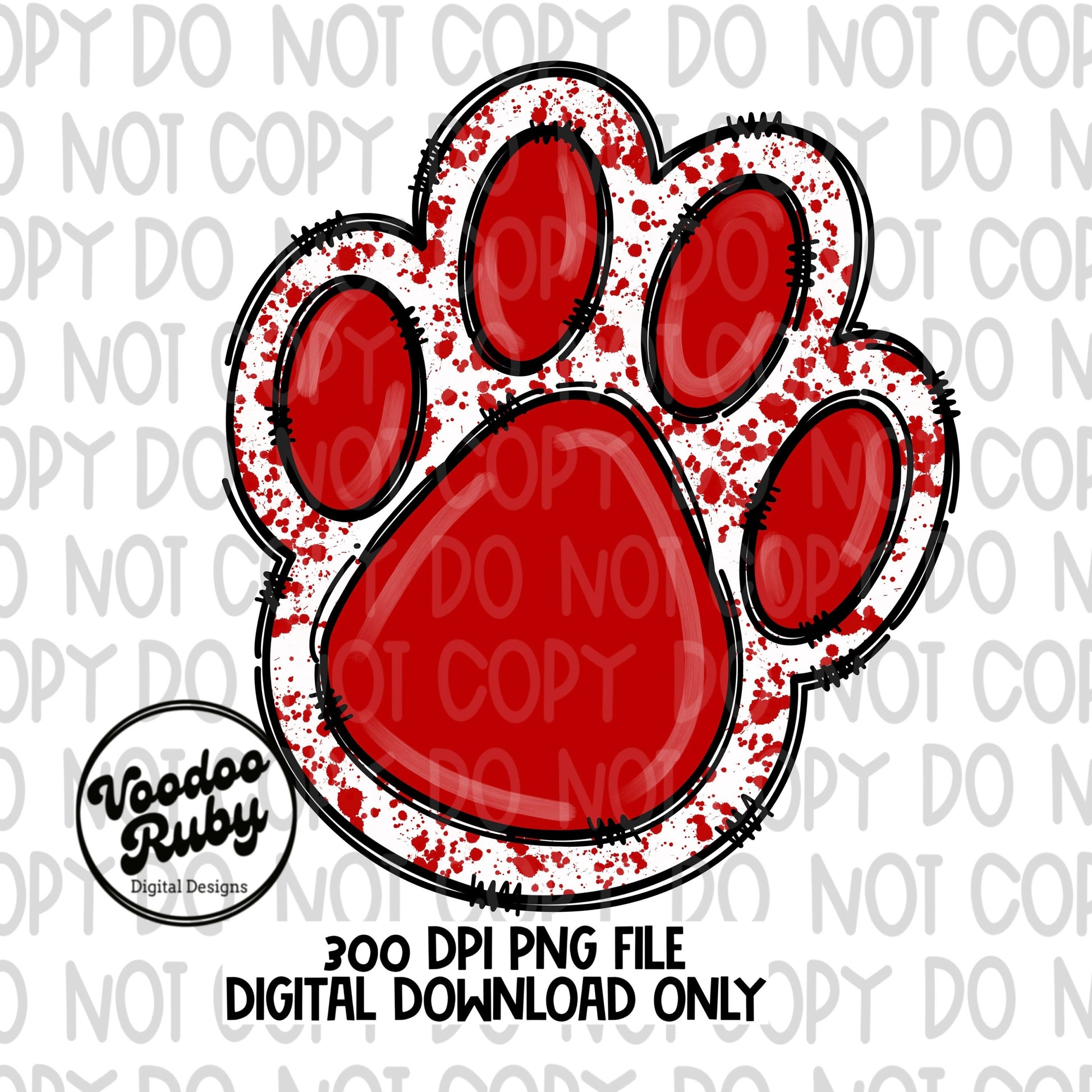 Red Paw PNG Design Hand Drawn Digital Download Sublimation Paw Print PNG DTF Printable Clip Art