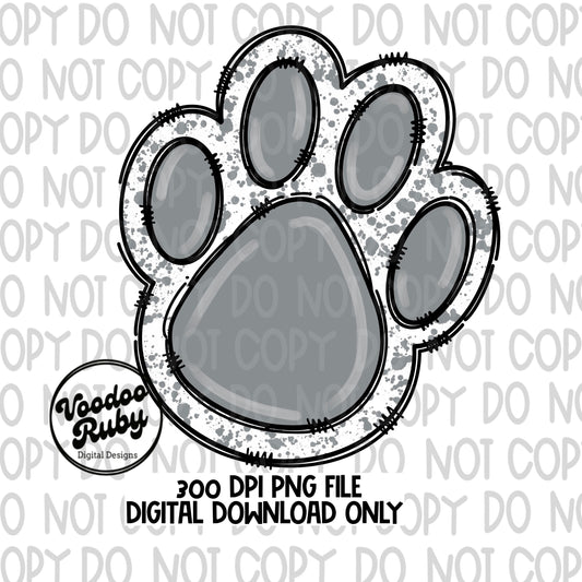 Gray Paw Print PNG Design Hand Drawn Digital Download Sublimation PNG Doodle Clip Art DTF Printable