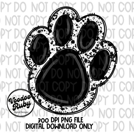 Paw PNG Design Hand Drawn Digital Download Mascot Sublimation Black Paw Print PNG Football DTF Printable Clip Art Cheer png