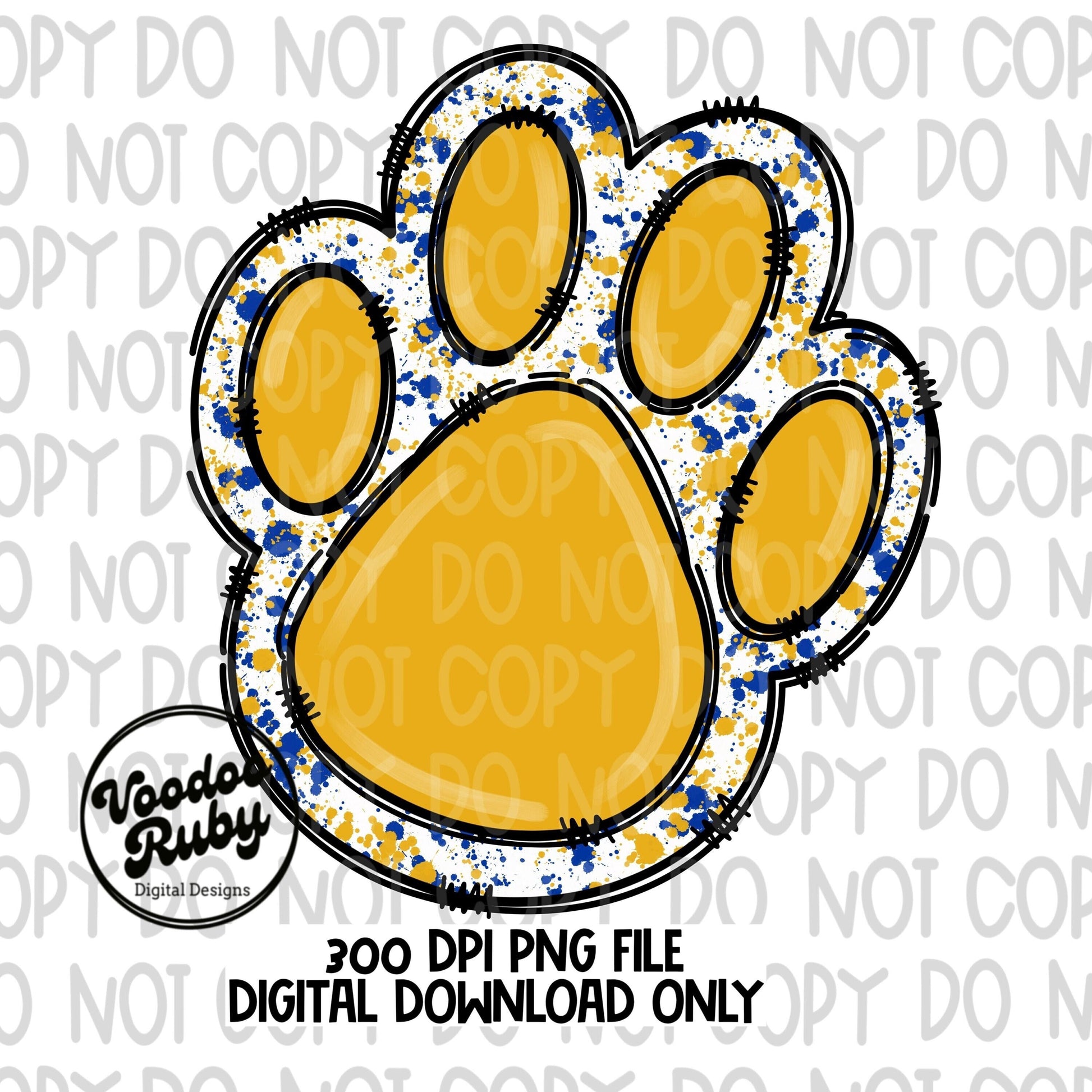 Gold and Blue Paw Print PNG Sublimation Design | Hand Drawn Digital Download | Football PNG | Doodle Clip Art | Printable