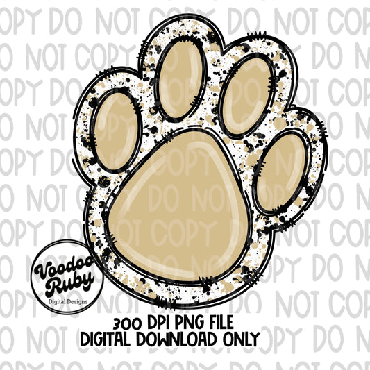 Gold and Black Paw Print PNG Sublimation Design | Hand Drawn Digital Download | Doodle Clip Art | Printable