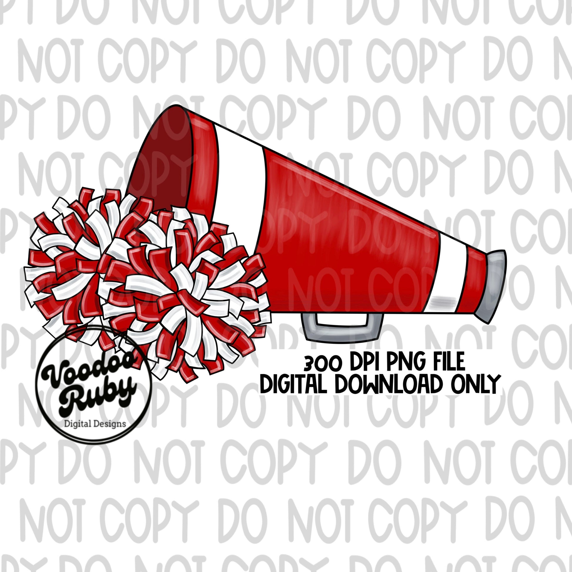Cheer PNG Design Red White Hand Drawn Digital Download PNG Megaphone Cheerleader png Sublimation Blanks DTF Printable Clip Art