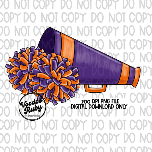Cheer PNG Design Hand Drawn Digital Download Purple Orange Team PNG Cheerleader dtf Printable Megaphone png