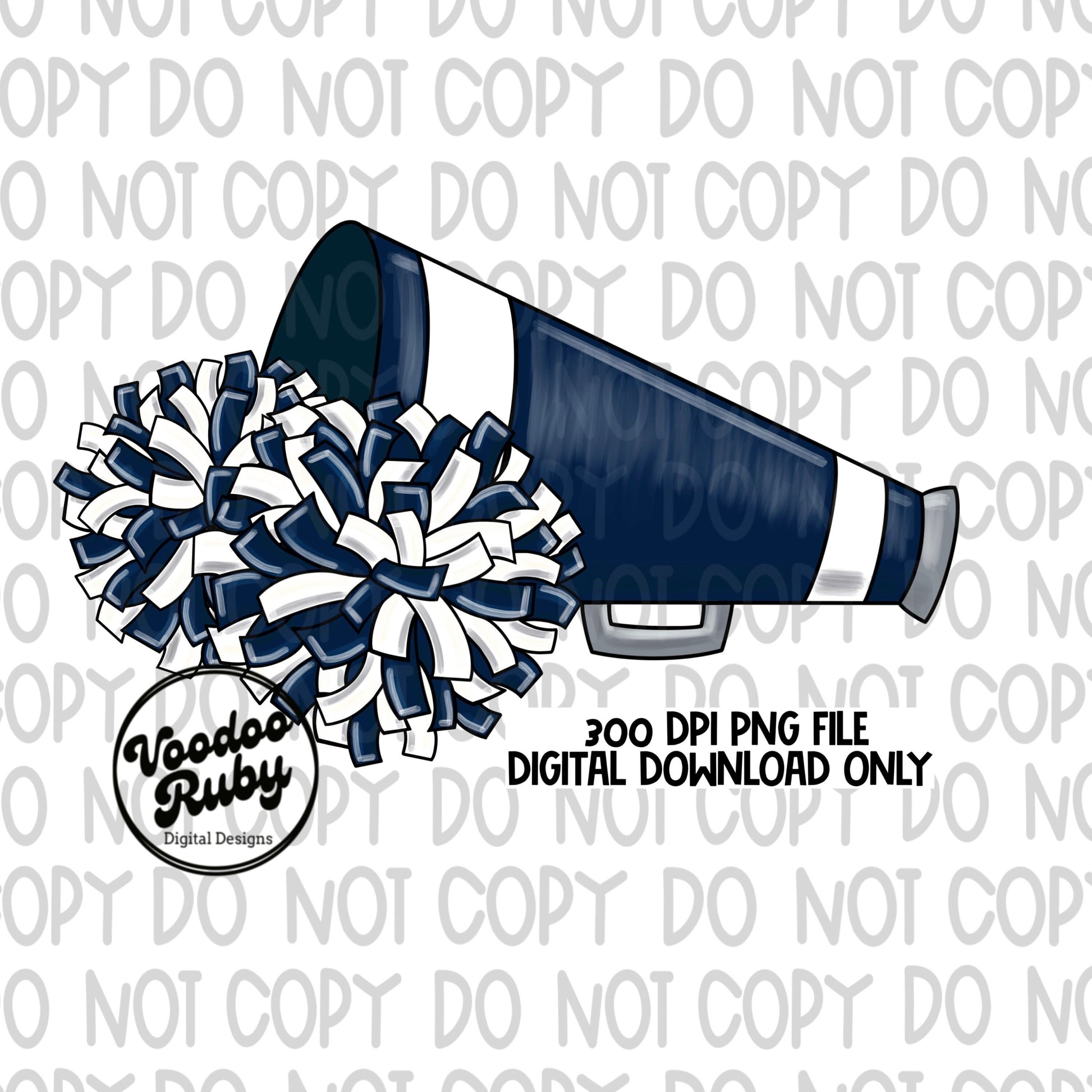 Cheer PNG Design Blue White Team Hand Drawn Digital Download PNG Cheerleader Clip Art Megaphone png DTF Printable Sublimation png