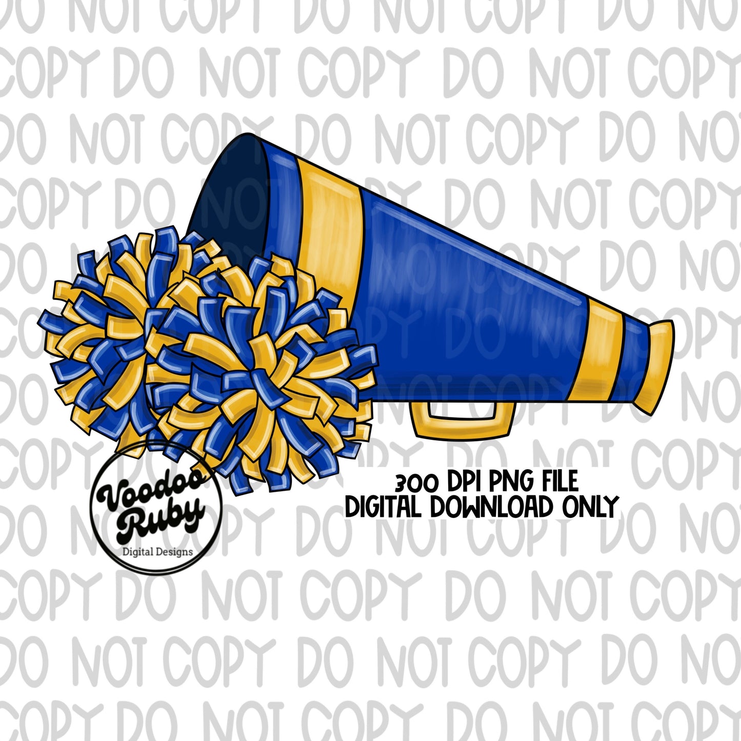 Cheer PNG Design Blue Gold Team Hand Drawn Digital Download PNG Cheerleader Sublimation Megaphone png Clip Art DTF Printable