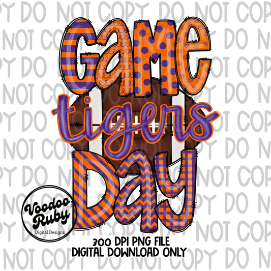Game Day Tigers Purple and Orange PNG Sublimation Design | Hand Drawn Digital Download | Football PNG | Printable