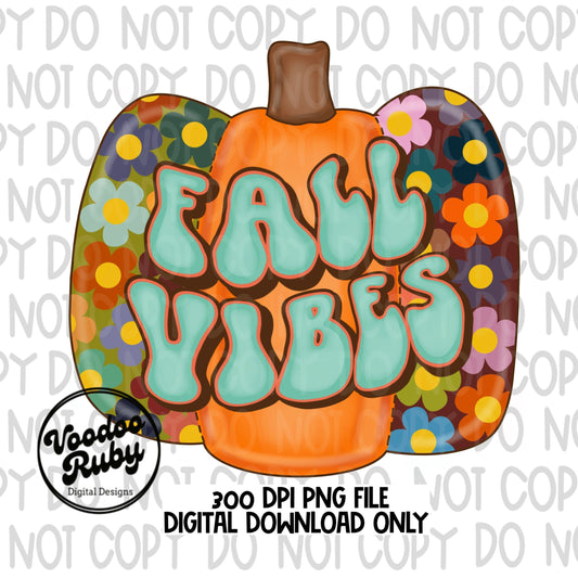 Fall Vibes PNG Design Hand Drawn Digital Download Sublimation Groovy Pumpkin PNG Retro Thanksgiving PNG Pumpkin dtf printable