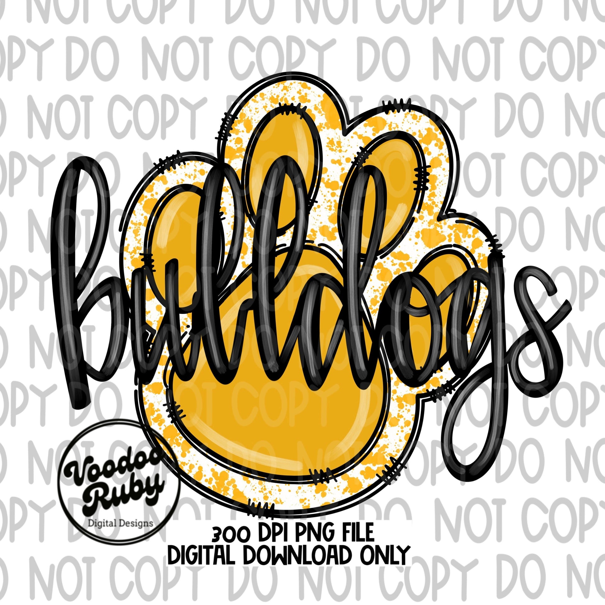Bulldogs PNG Design Hand Drawn Digital Download Football PNG Paw Print Design Bulldogs Sublimation Bulldogs DTF Printable