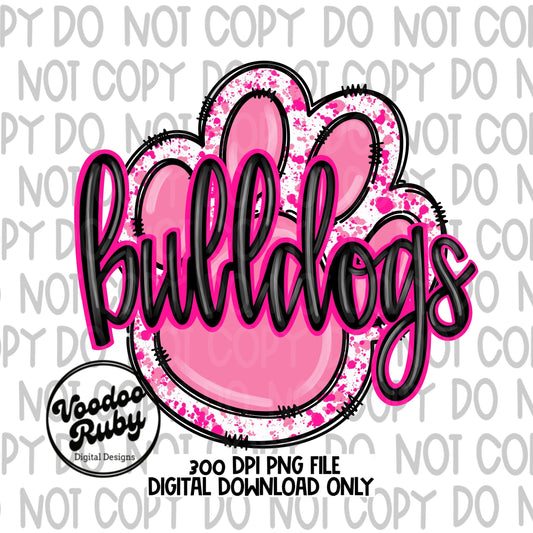 Pink Bulldogs PNG Sublimation Design | Hand Drawn Digital Download | Pink Football PNG | Pink Paw Print | Pink October | Awareness