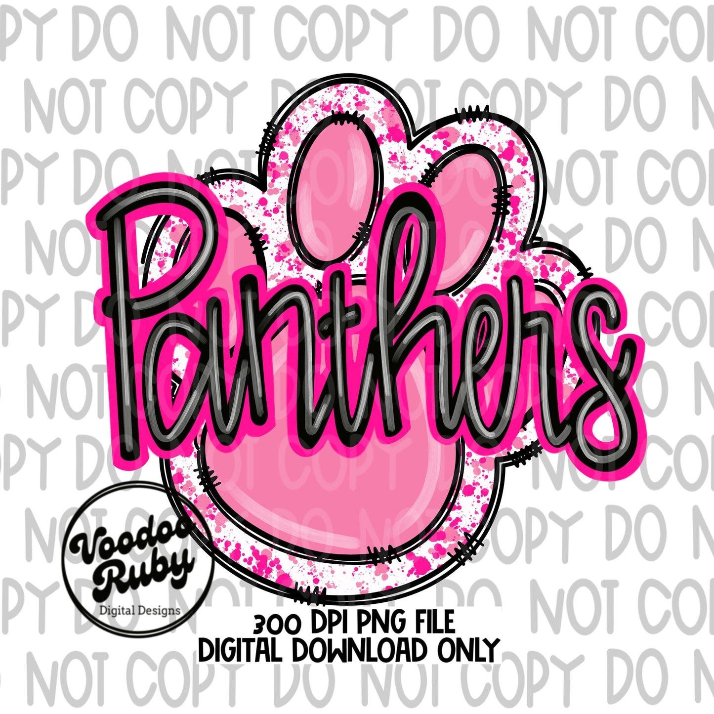 Pink Panthers PNG Design Hand Drawn Digital Download Pink Football PNG Pink Paw Print Pink October Sublimation Awareness DTF Printable