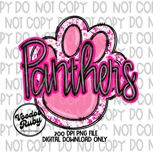 Pink Panthers PNG Design Hand Drawn Digital Download Pink Football PNG Pink Paw Print Pink October Sublimation Awareness DTF Printable