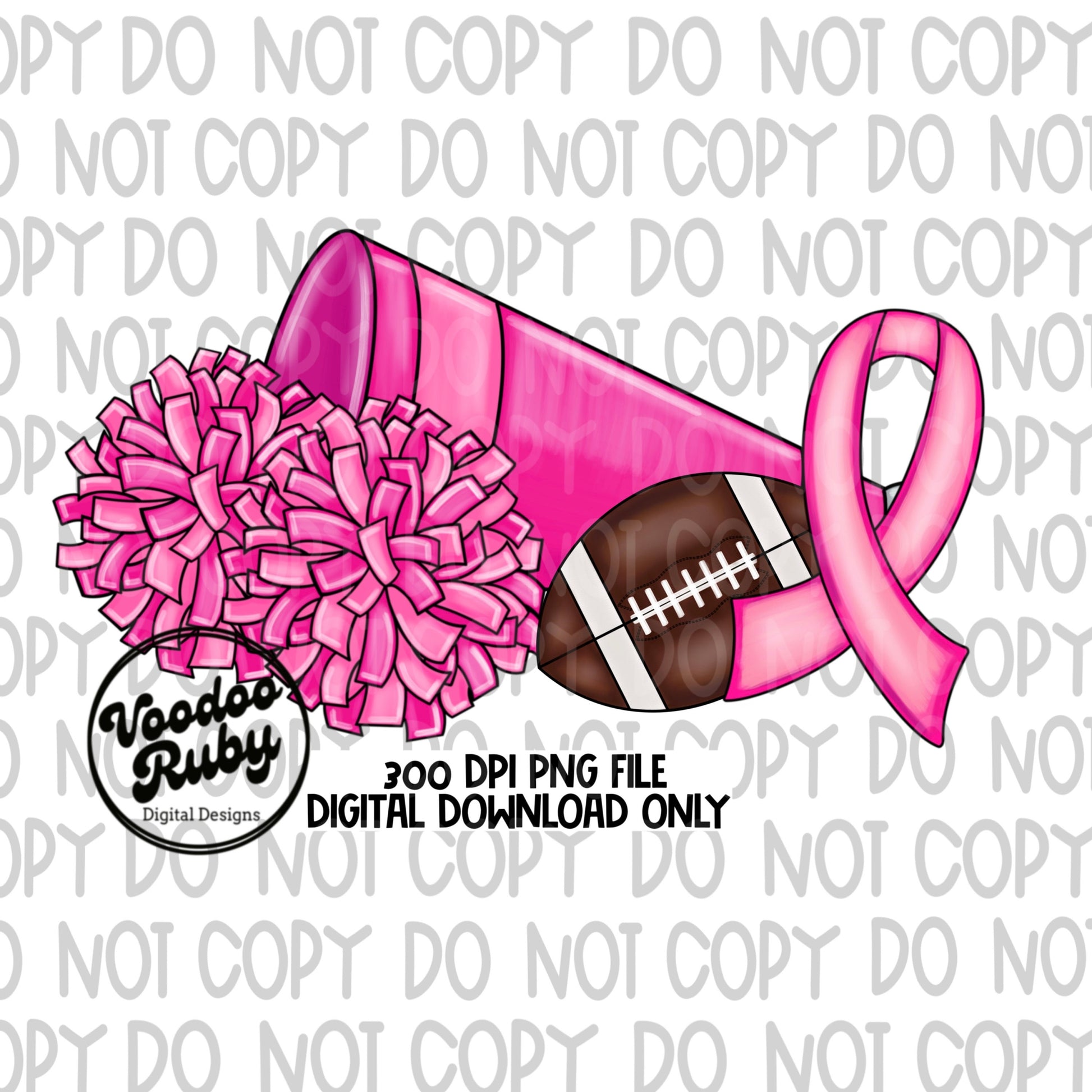 Retro Cheer Pink Awareness Ribbon PNG Sublimation Design | Hand Drawn Digital Download | Football PNG | Cheerleader Clip Art | Printable