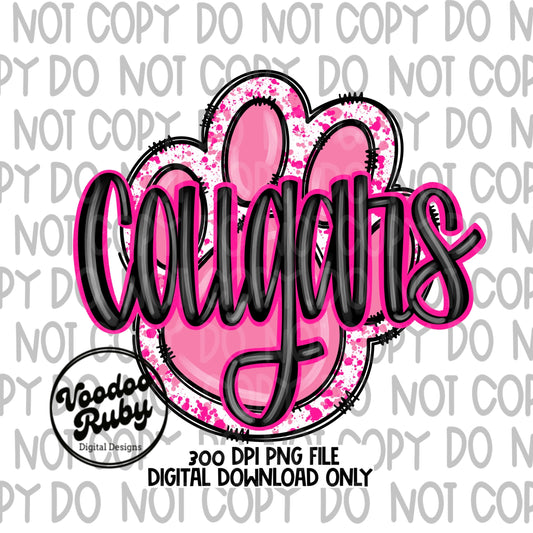 Pink Cougars PNG Design Hand Drawn Digital Download Pink Football PNG Pink Paw Cougars DTF Printable Pink October Awareness Clip Art