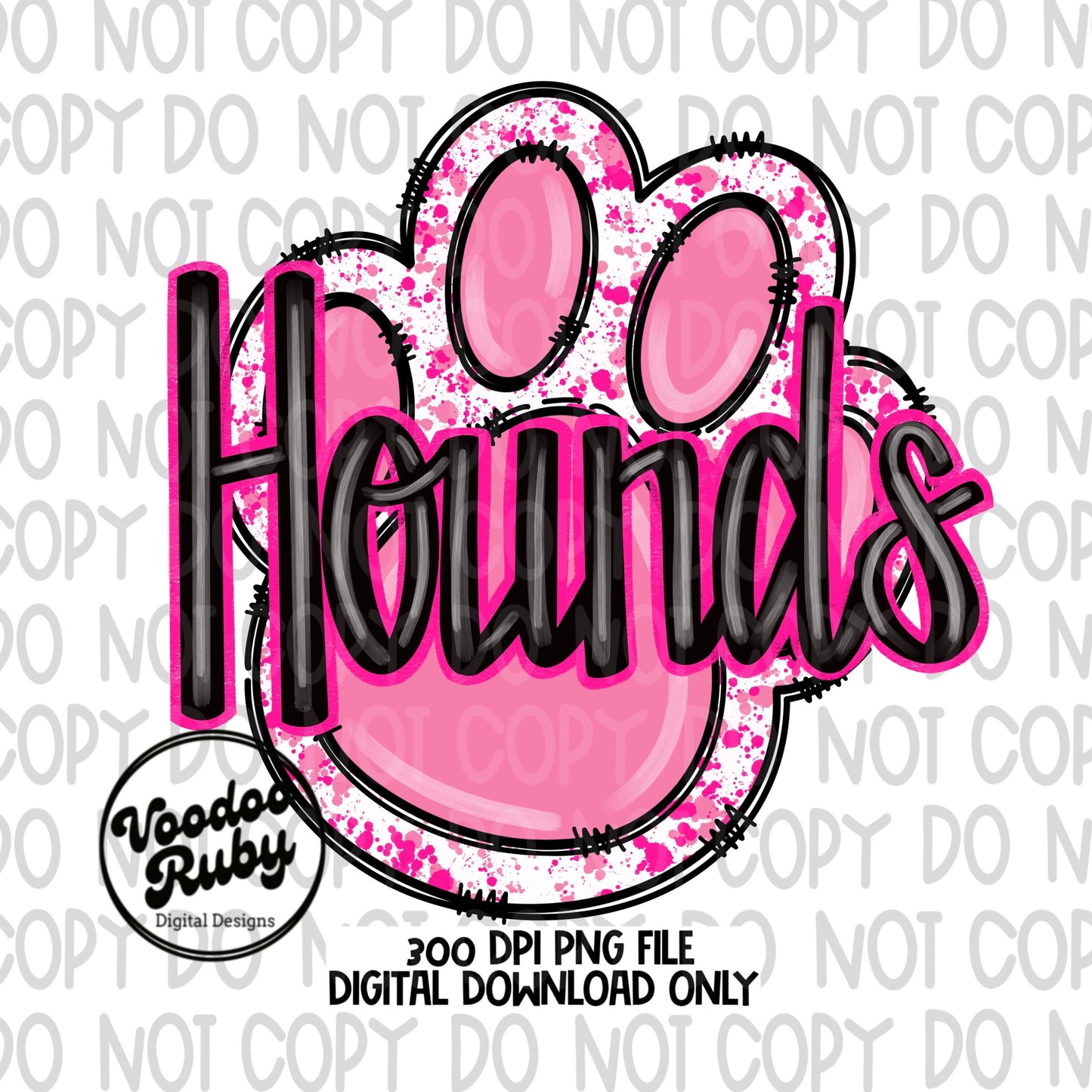 Pink Hounds PNG Design Hand Drawn Digital Download Pink Football PNG Sublimation Pink Paw Print Hounds DTF Printable