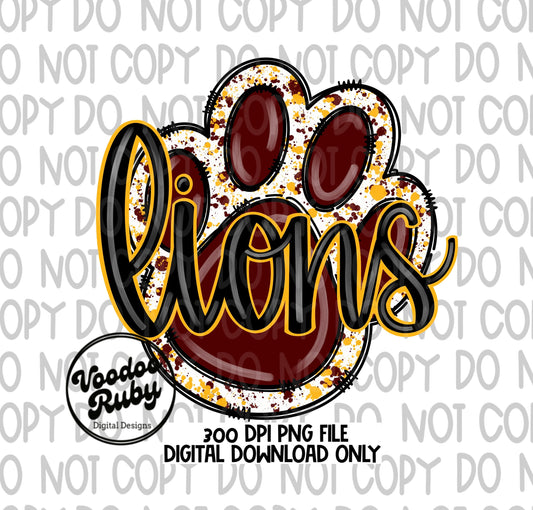 Lions PNG Design Hand Drawn Digital Download Football PNG Paw Print Design Lions Clip Art Football Lions DTF Printable