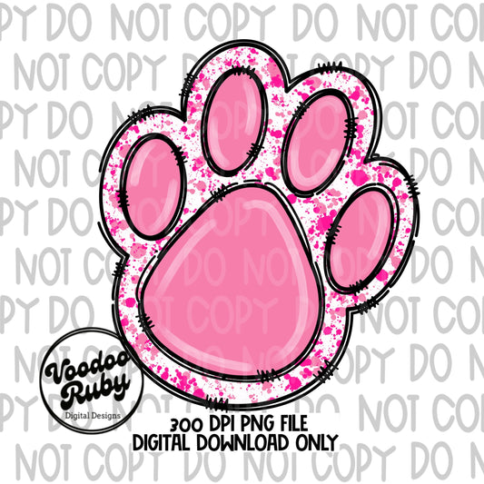Pink Paw PNG Design Hand Drawn Digital Download Pink Football png Pink Paw Print Sublimation Pink October Awareness DTF