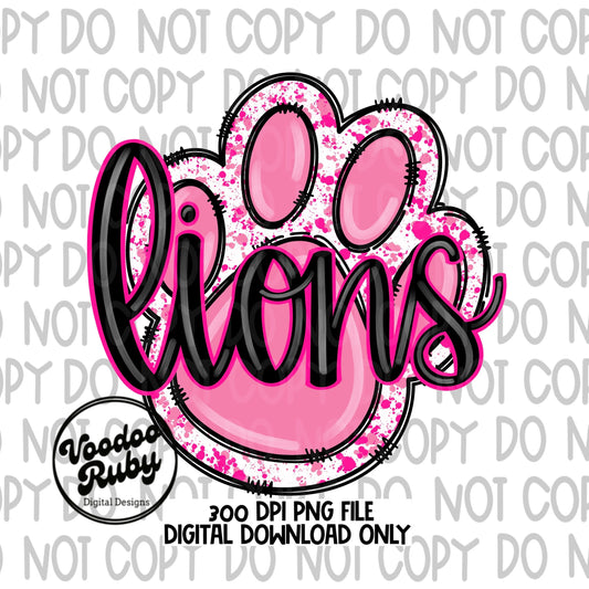 Pink Lions PNG Design Hand Drawn Digital Download Pink Football PNG Sublimation Pink Paw Print Pink October DTF Printable Pink Awareness