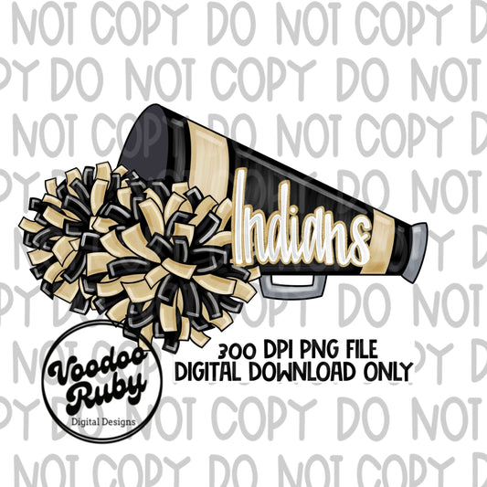Indians PNG Design Cheer PNG Hand Drawn Digital Download Sublimation Indians Football PNG Cheerleader Clip Art Cheer Dtf Printable Megaphone