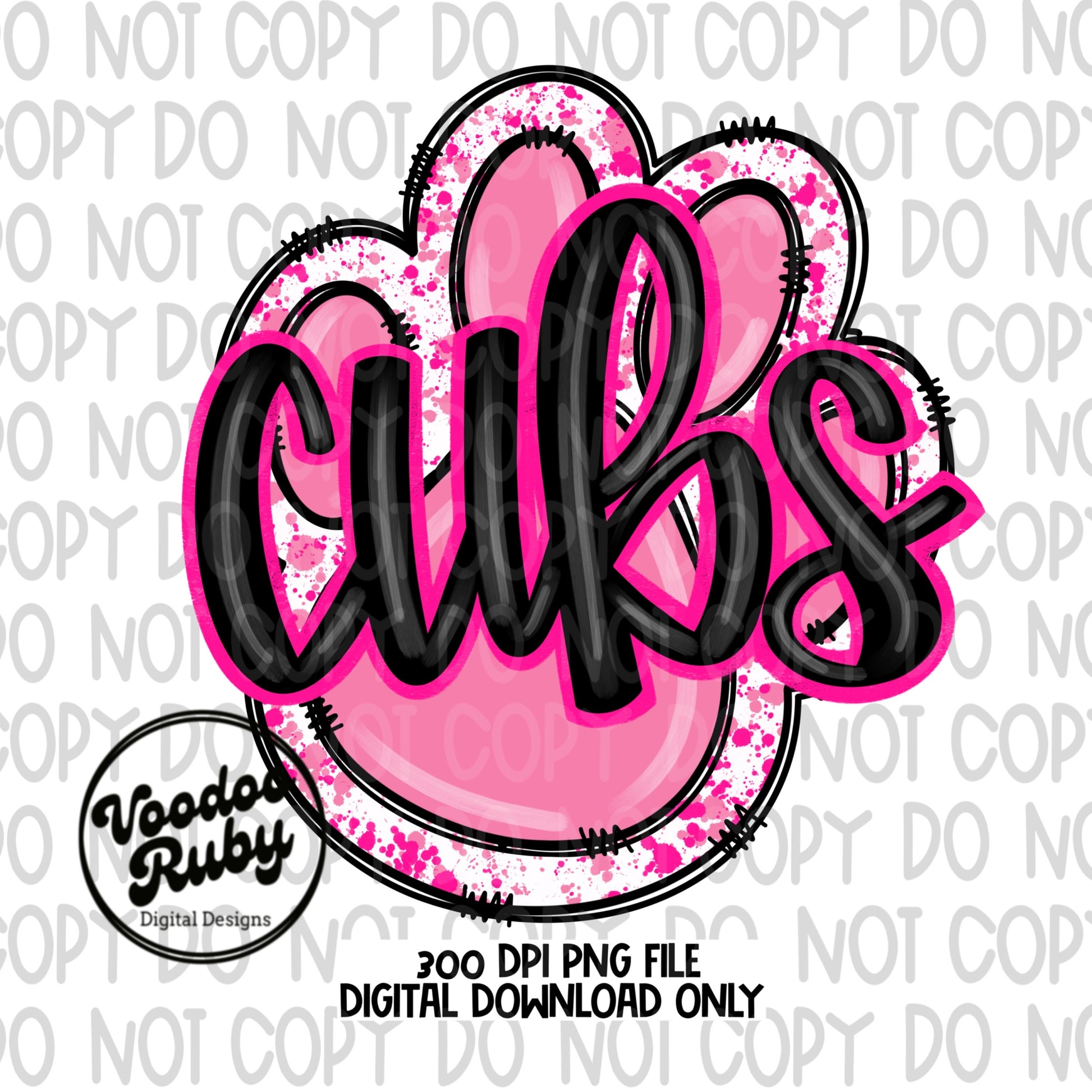 Pink Cubs PNG Design Hand Drawn Digital Download Pink Football PNG Sublimation Pink Paw Print Cubs DTF Printable