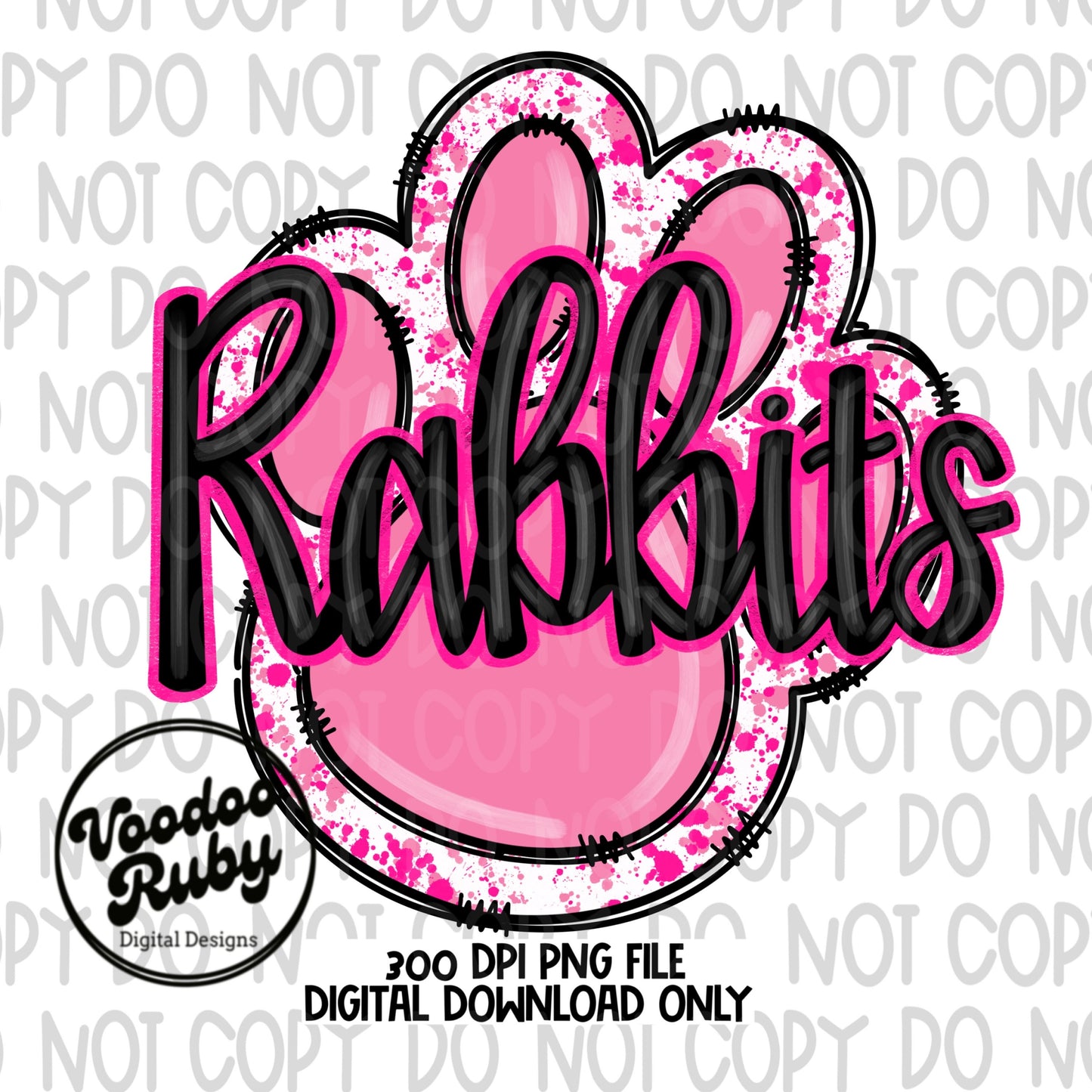 Rabbits Paw Print PNG Sublimation Design | Hand Drawn Digital Download | Football PNG | Pink Paw Print | Printable