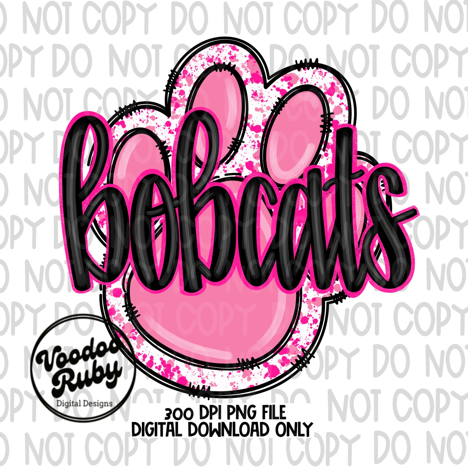 Pink Bobcats PNG Design Hand Drawn Digital Download Pink Football PNG Pink Paw Print Bobcats DTF Printable Sublimation