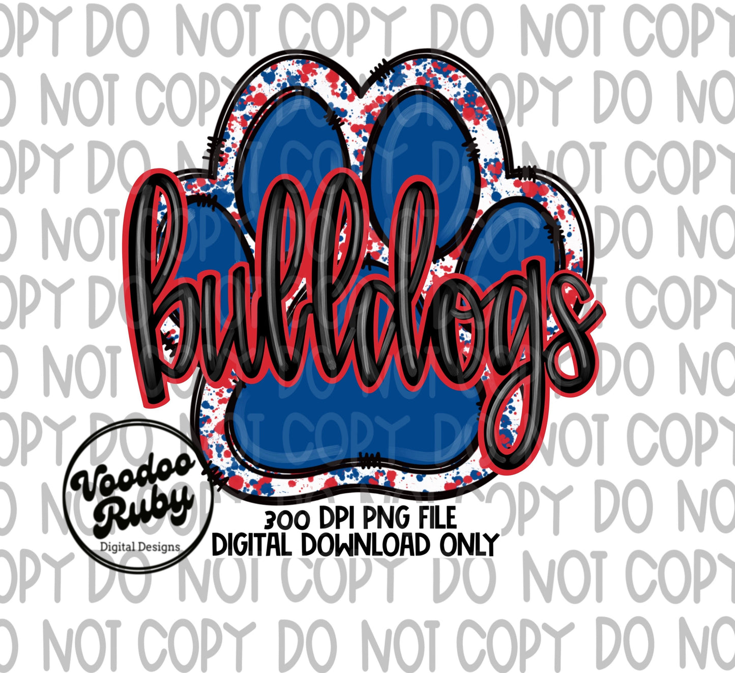 Bulldogs Paw Print PNG Sublimation Design | Hand Drawn Digital Download | Football PNG | Blue and Red Paw Print | Printable