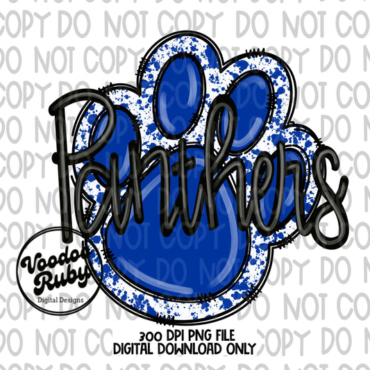 Panthers PNG Design Hand Drawn Digital Download Sublimation Football PNG Blue Paw Print Panthers DTF Printable