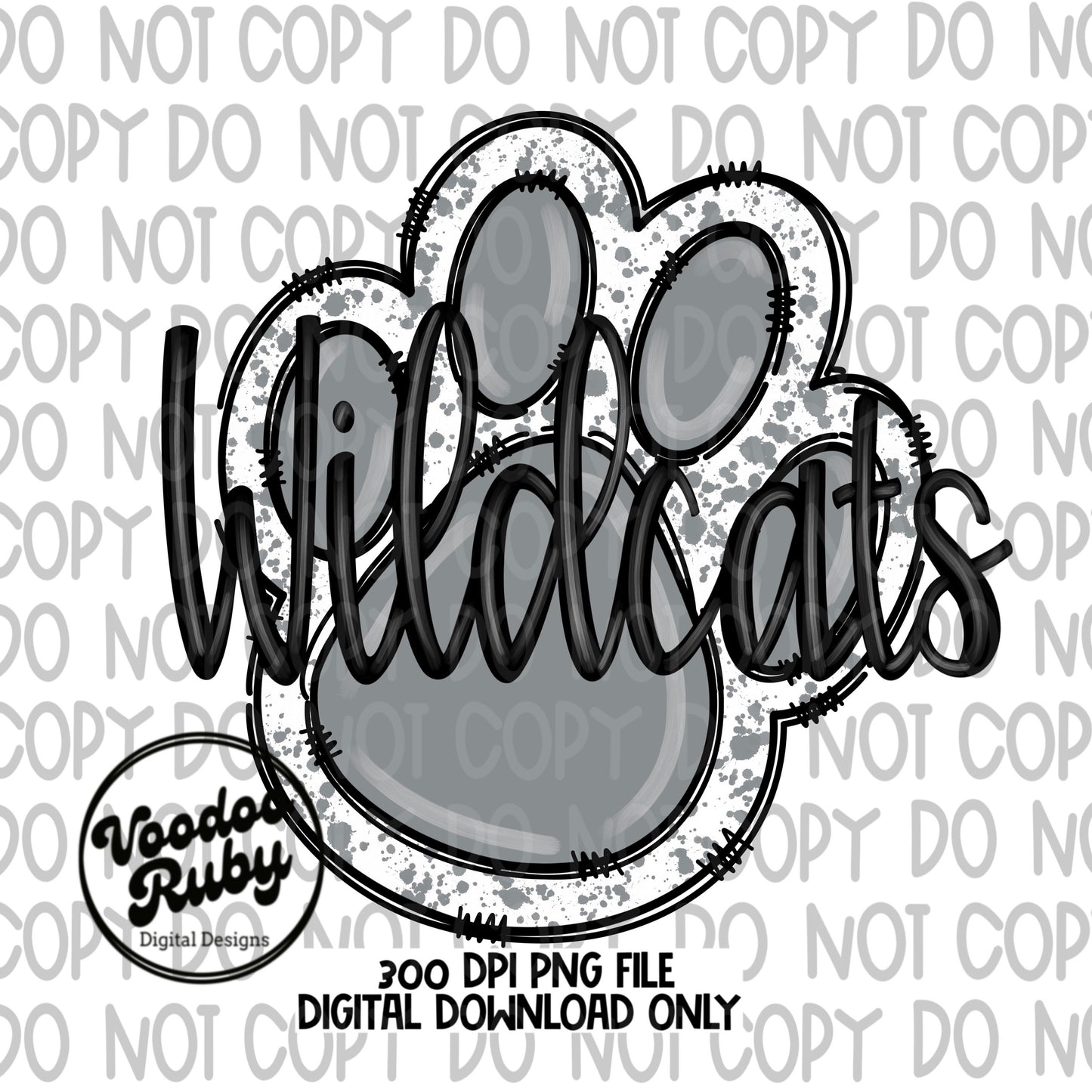 Wildcats Paw Print PNG Sublimation Design | Hand Drawn Digital Download | Football PNG | Gray Paw Print | Printable