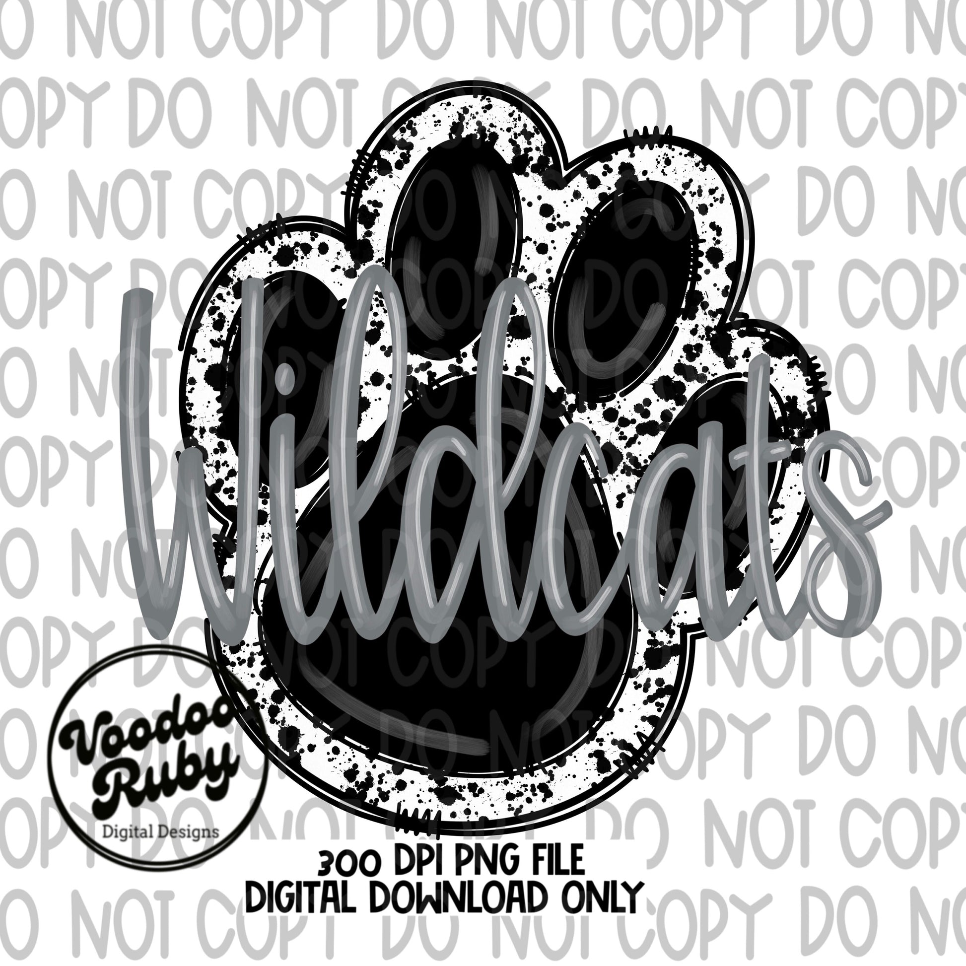 Wildcats PNG Design Hand Drawn Digital Download Sublimation Football PNG Black Paw Print Wildcats DTF Printable