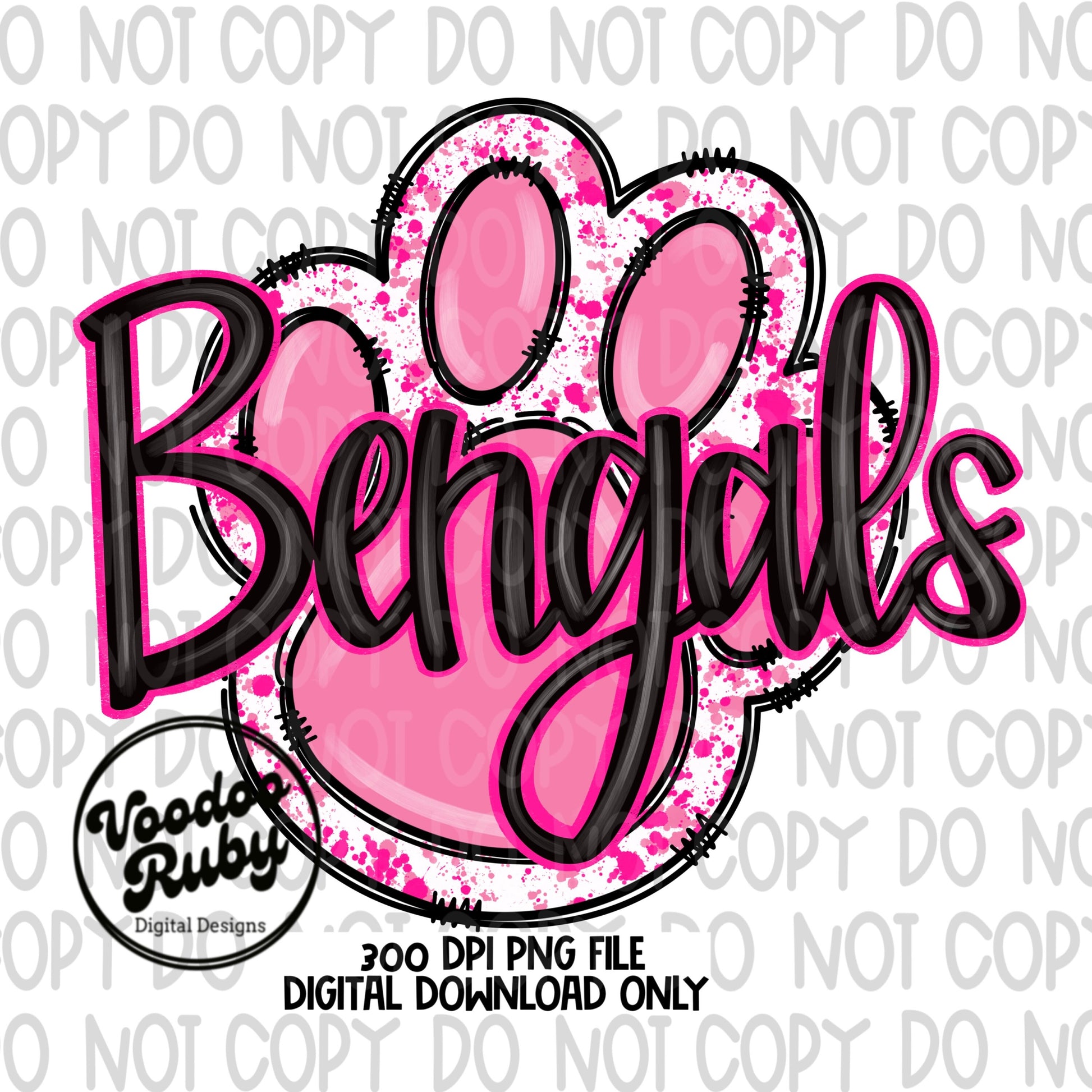 Pink Bengals PNG Design Hand Drawn Digital Download Football PNG Sublimation Awareness Pink Paw Print DTF Printable